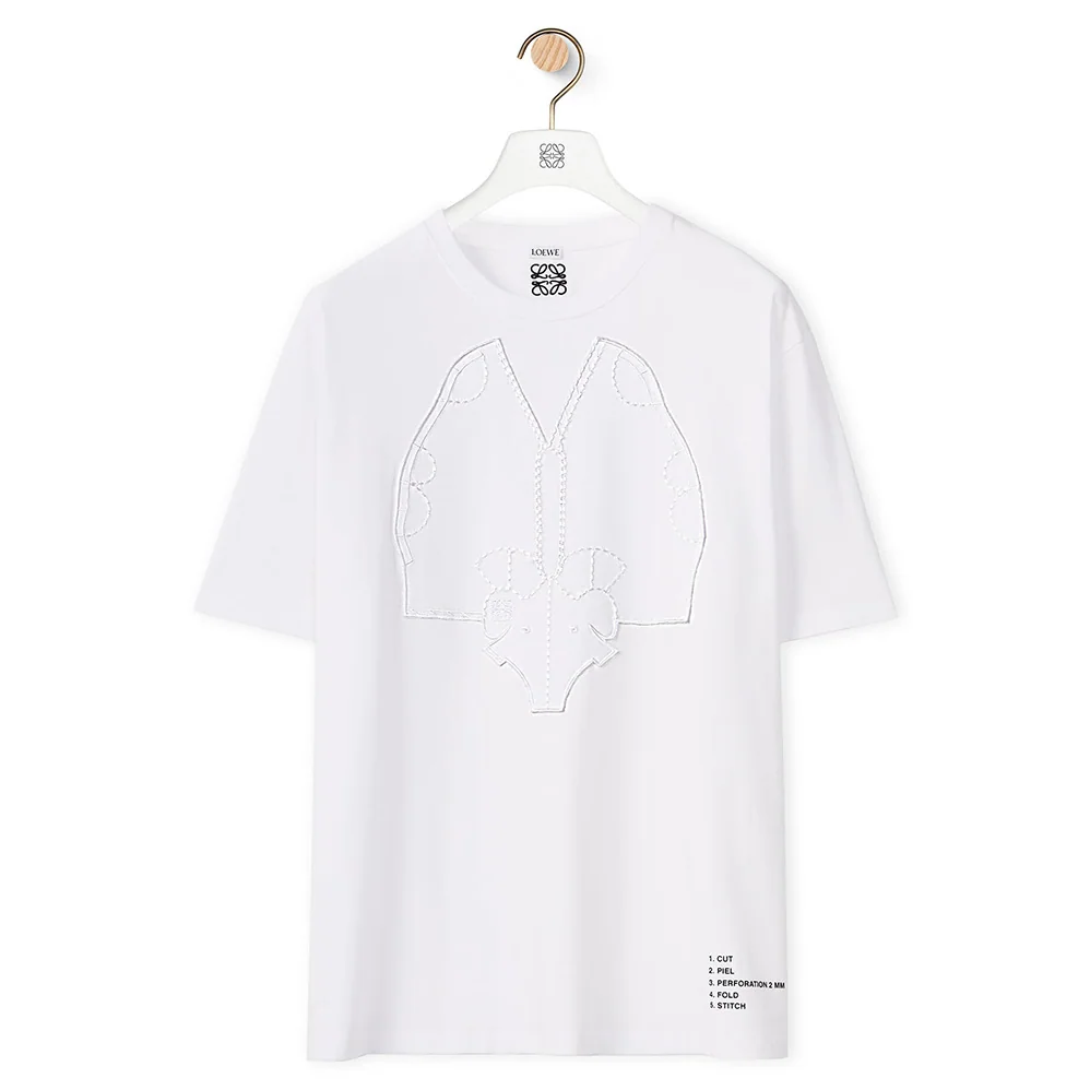 Loewe Elephant Embroidered T-Shirt in Cotton for Women in White
