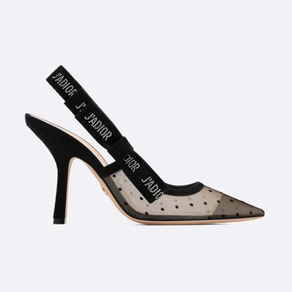 Dior J'adior Pump Dotted Swiss Tulle Rhinestones 10 cm Heel for Women in Black