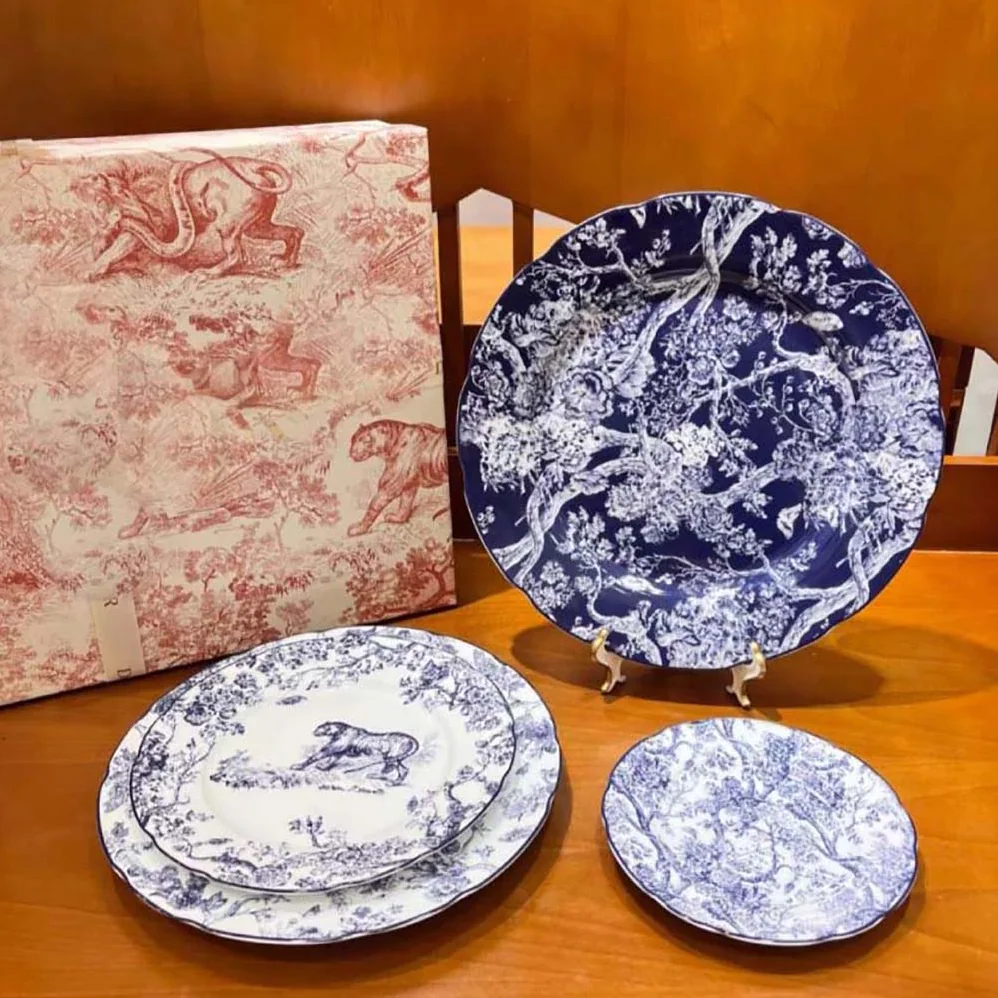 Dior Dessert Plate Blue Toile de Jouy Tiger for Unisex