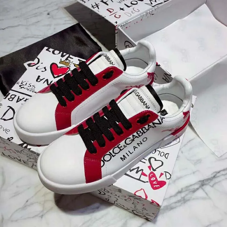 Dolce Gabbana D&G Shoes Portofino Sneakers in Printed Patent Calfskin for Men in Red Dolce Gabbana D&G Shoes Portofino Sneakers in Printed Patent Calfskin for Men in Red