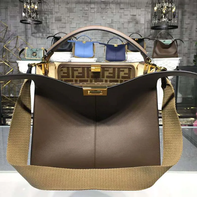 Fendi Peekaboo X-Lite Regular Leather Bag for Women in Brown