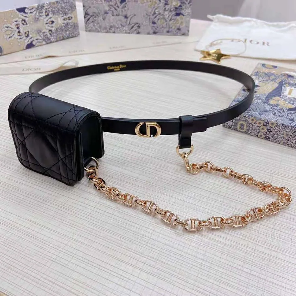 Dior Caro Belt with Removable Pouch Black Smooth Calfskin and Cannage Calfskin 15 MM for Women Dior Caro Belt with Removable Pouch Black Smooth Calfskin and Cannage Calfskin 15 MM for Women
