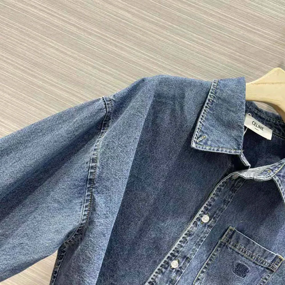 Celine Cropped Shirt in Union Ocean Wash Denim for Women