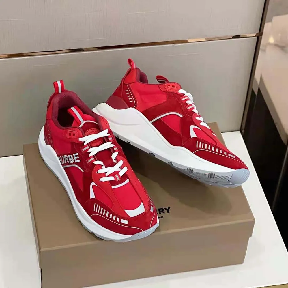 Burberry Leather Suede and Check Sneakers for Men in Red