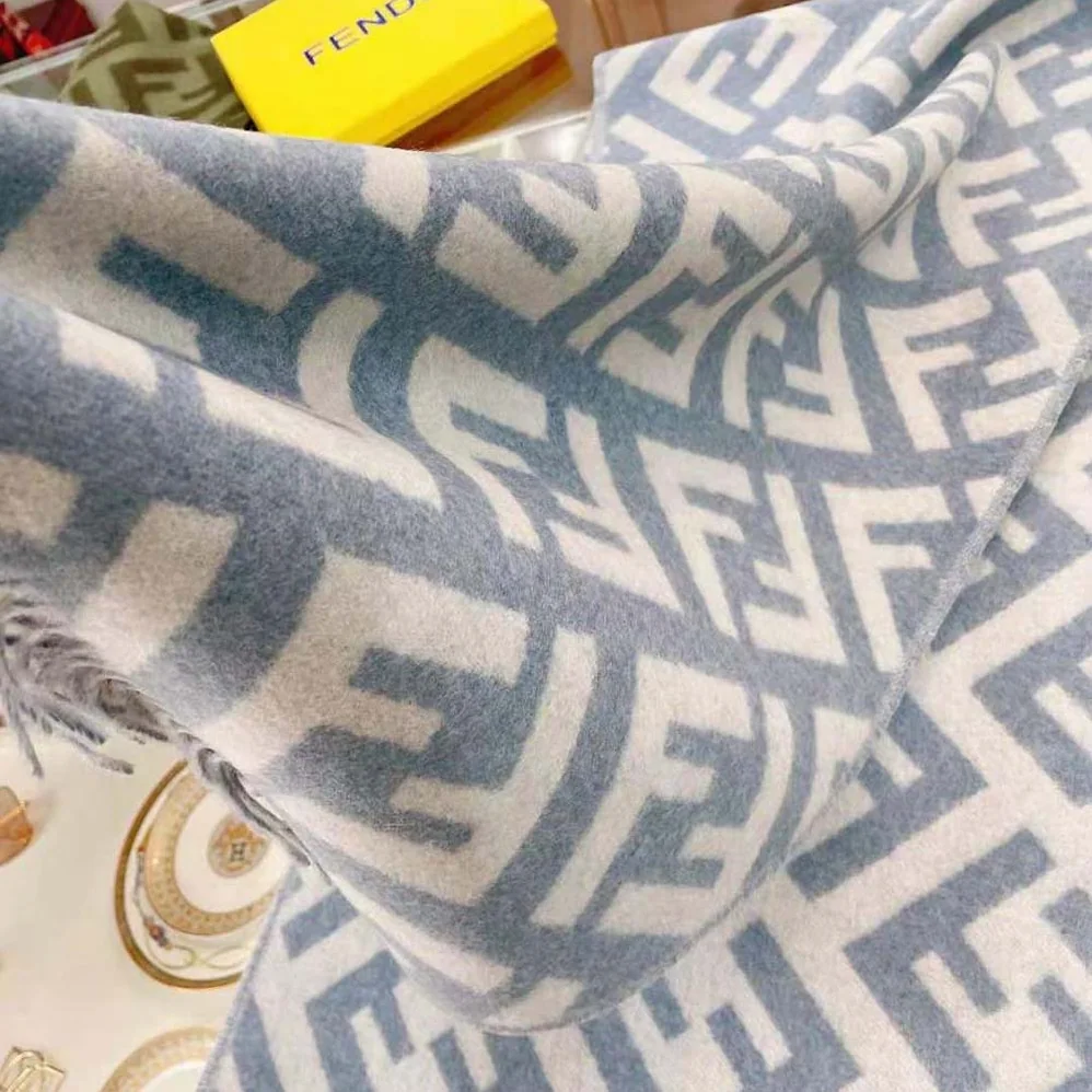 Fendi FF Scarf Light Blue Cashmere Scarf for Women Fendi FF Scarf Light Blue Cashmere Scarf for Women
