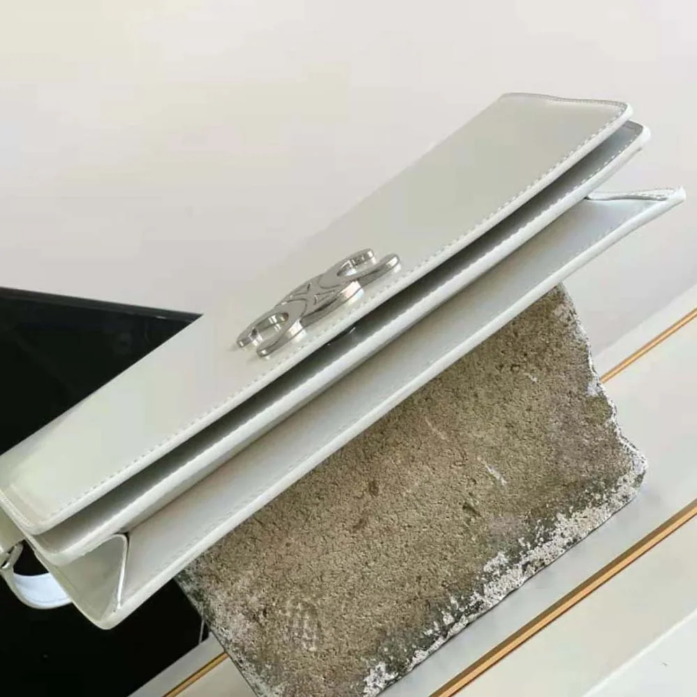Celine Trapeze Triomphe Bag in Shiny Calfskin for Women in White Celine Trapeze Triomphe Bag in Shiny Calfskin for Women in White