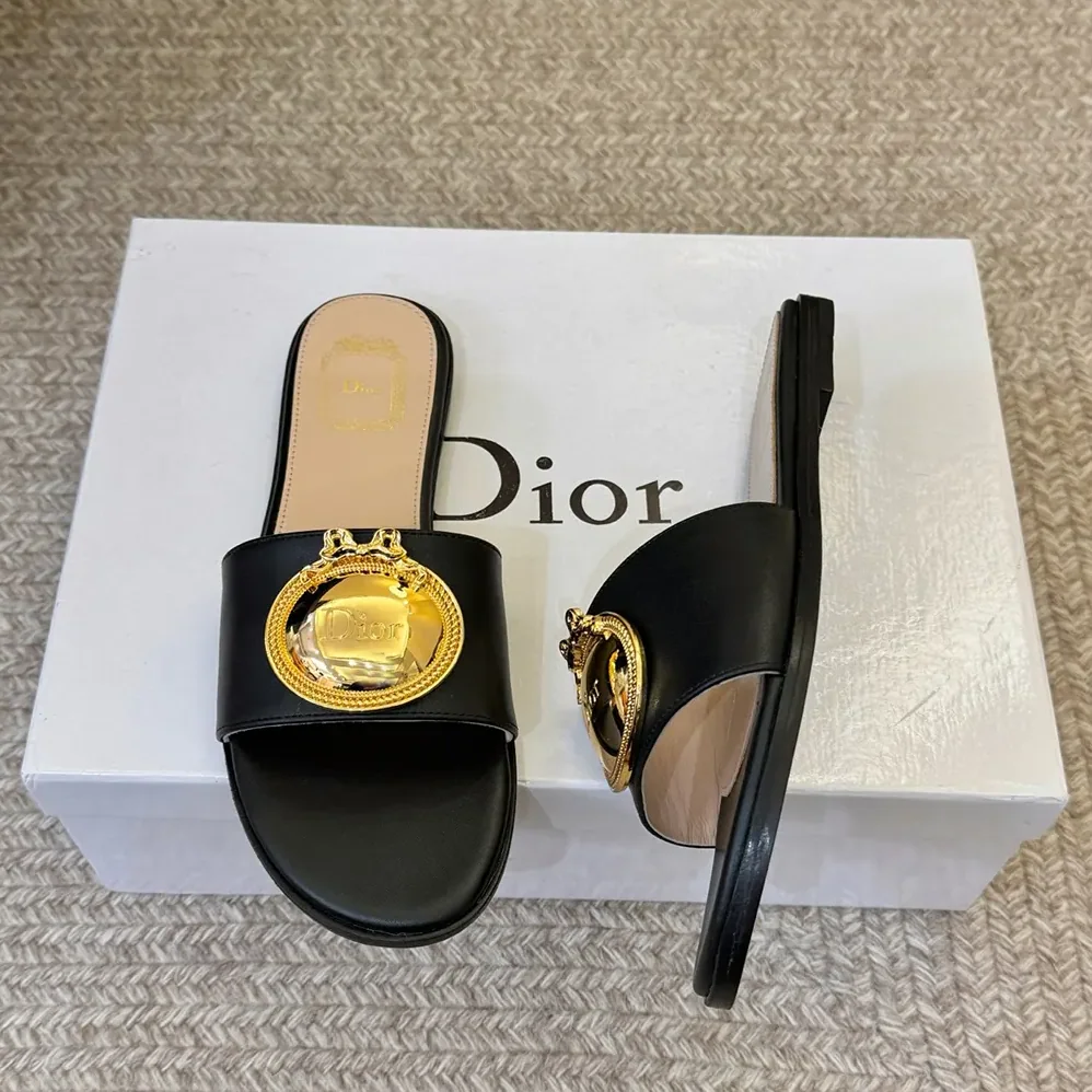 Dior Médaillon Buckle Slide Black Lambskin for Women Dior Médaillon Buckle Slide Black Lambskin for Women