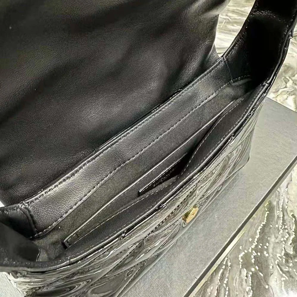 Saint Laurent YSL Le 57 Hobo Bag in Quilted Patent for Women in Black Saint Laurent YSL Le 57 Hobo Bag in Quilted Patent for Women in Black