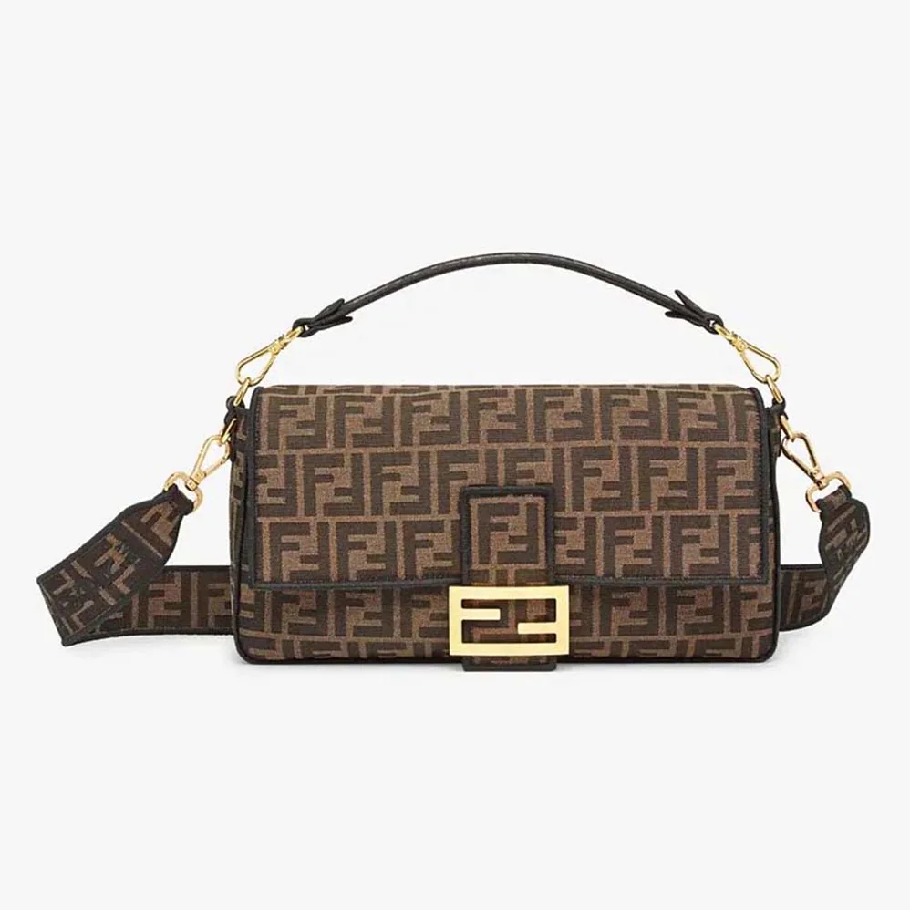 Fendi Baguette Large Brown Fabric Bag for Women