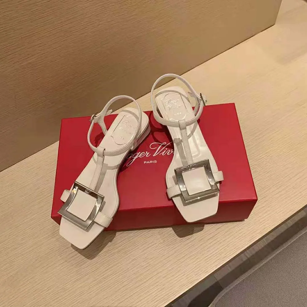 Roger Vivier Bikiviv' Metal Buckle Sandals in Leather for Women in White Roger Vivier Bikiviv' Metal Buckle Sandals in Leather for Women in White