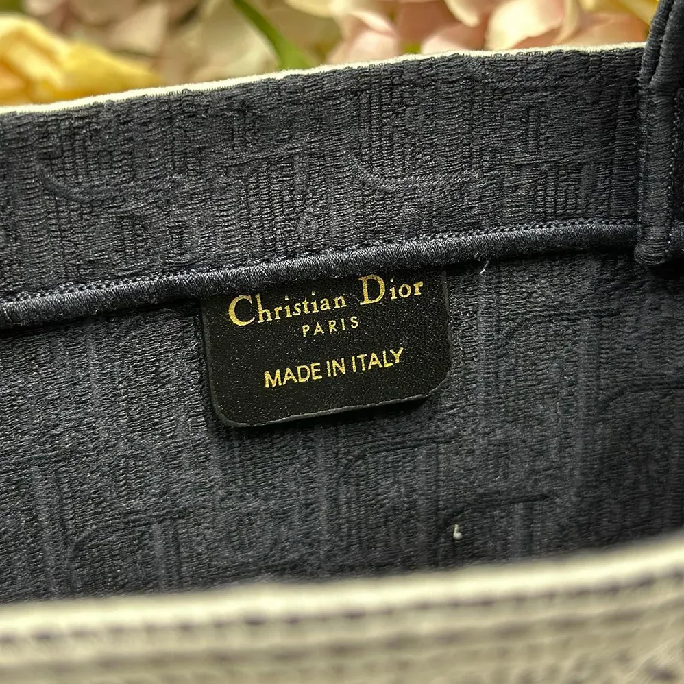 Dior Small Dior Book Tote with Strap Blue Dior Oblique Embroidery with White Lace and Dior Médaillon for Women Dior Small Dior Book Tote with Strap Blue Dior Oblique Embroidery with White Lace and Dior Médaillon for Women