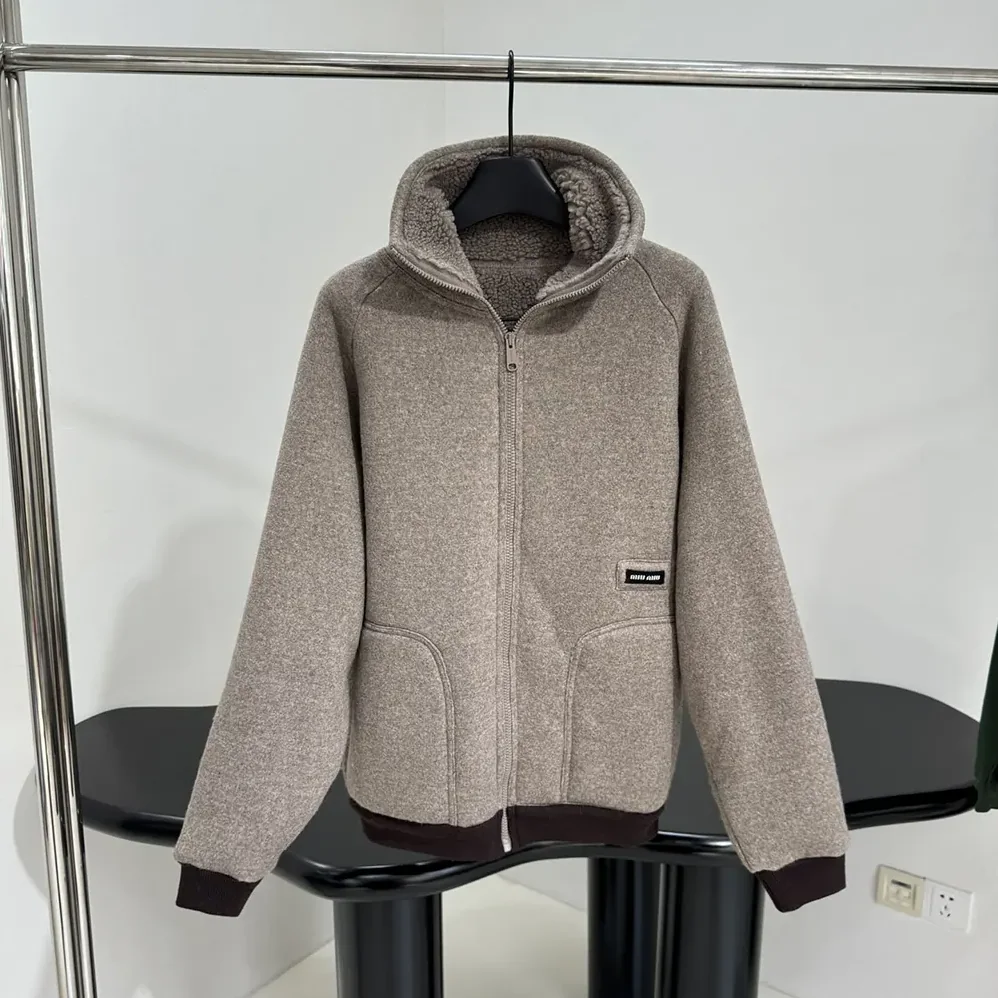 Miu Miu Cotton Fleece Zipper Blouson Jacket for Women Miu Miu Cotton Fleece Zipper Blouson Jacket for Women