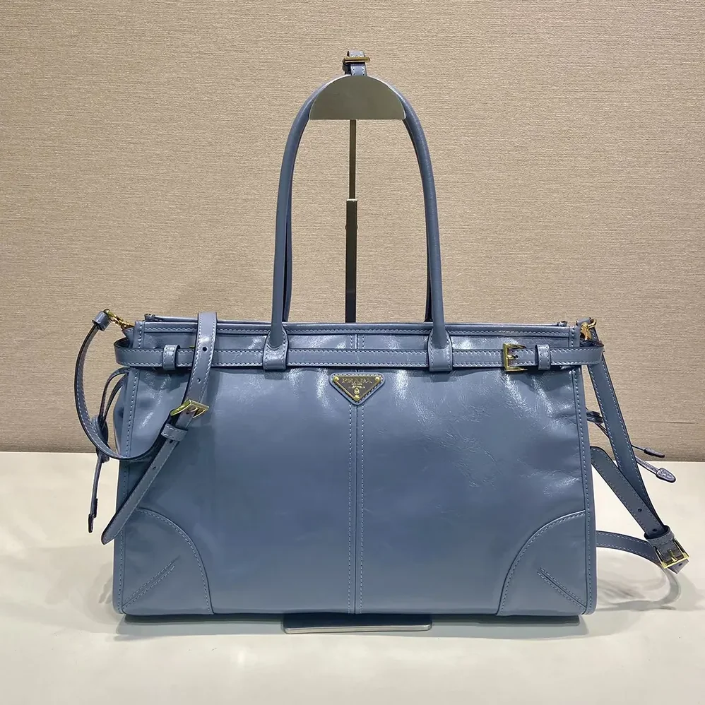 Prada Bonnie Large Leather Handbag for Women in Light Blue Prada Bonnie Large Leather Handbag for Women in Light Blue