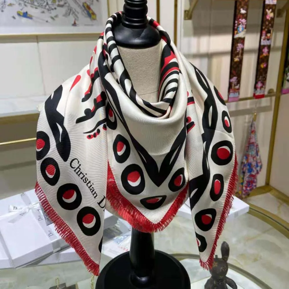 Dior Cupidon Square Scarf White Black and Red Silk Twill for Women