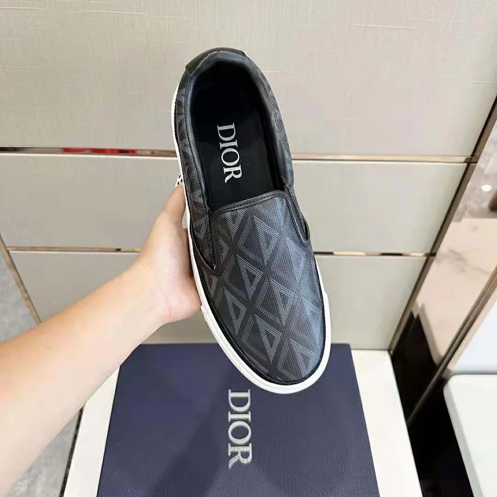 Dior B101 Slip-on Sneaker Black CD Diamond Canvas and Smooth Calfskin for Men