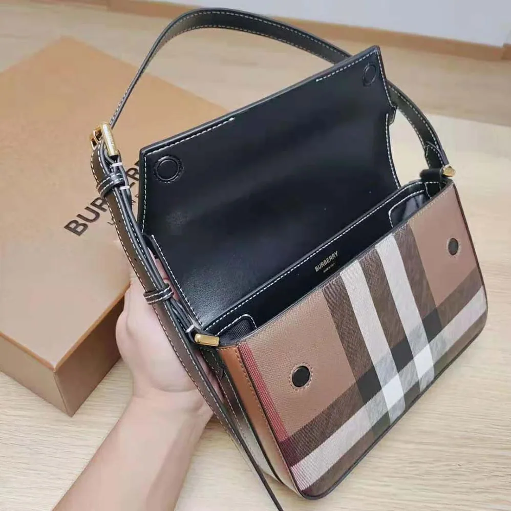 Burberry Check and Leather Catherine Shoulder Bag for Women in Black