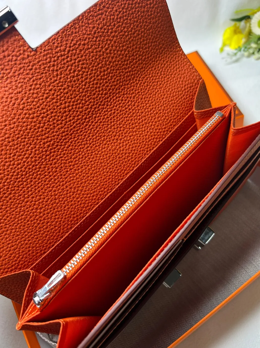 Hermes Constance Togo Long Wallet in Silver Toned Hardware Orange Hermes Constance Togo Long Wallet in Silver Toned Hardware Orange