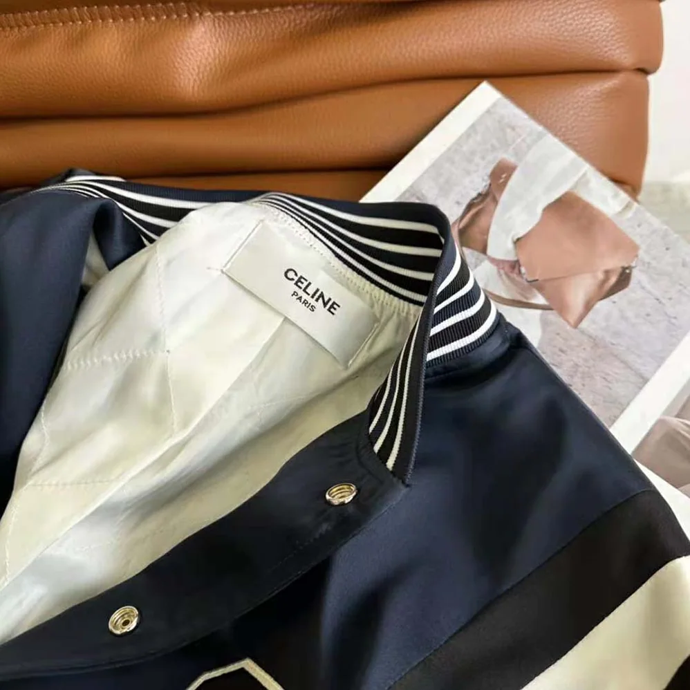 Celine Cropped Bomber Jacket in Thick Satin for Women Celine Cropped Bomber Jacket in Thick Satin for Women