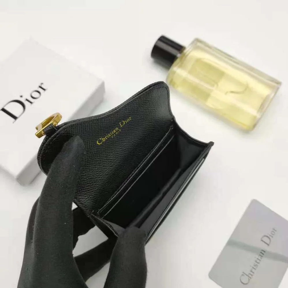 Dior Saddle Flap Card Holder Black Grained Calfskin for Women Dior Saddle Flap Card Holder Black Grained Calfskin for Women