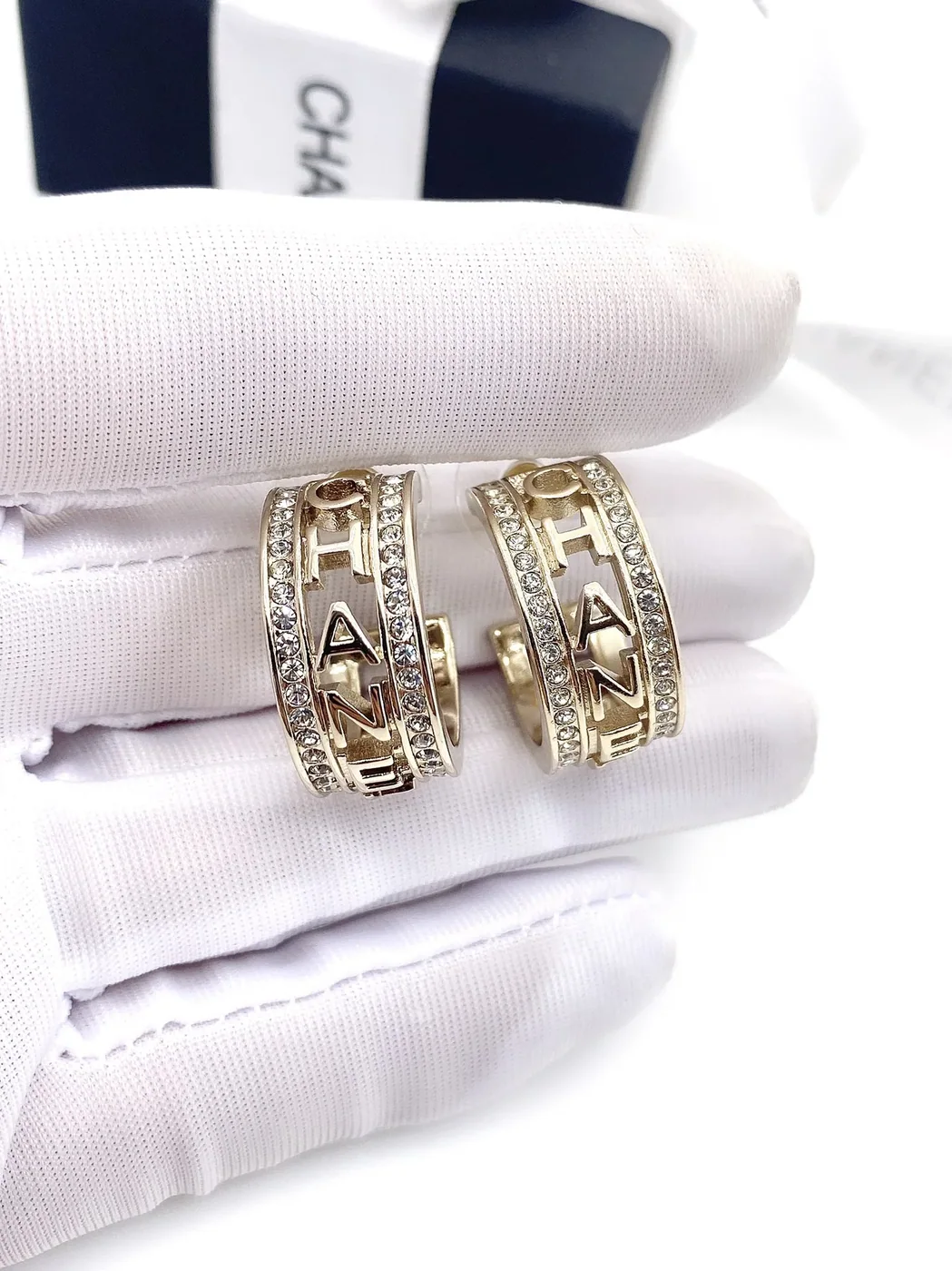 Chanel Engraving The Letter C-H-A-N-E in L Earrings Gold Tone