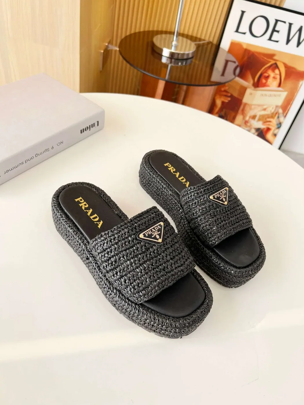 Prada Crochet Flatform Slides Black Prada Crochet Flatform Slides Black