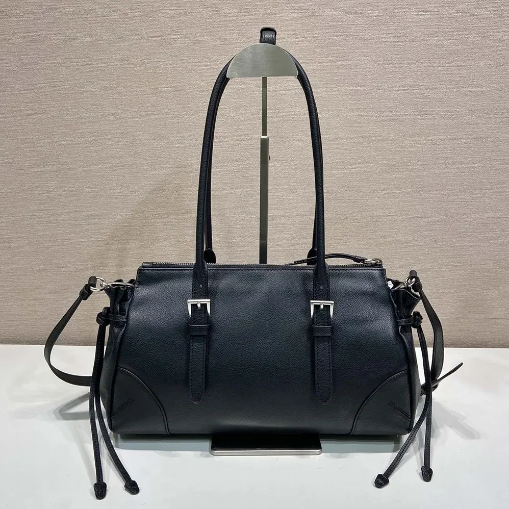 Prada Bonnie Medium Antiqued Leather Tote Bag for Women in Black