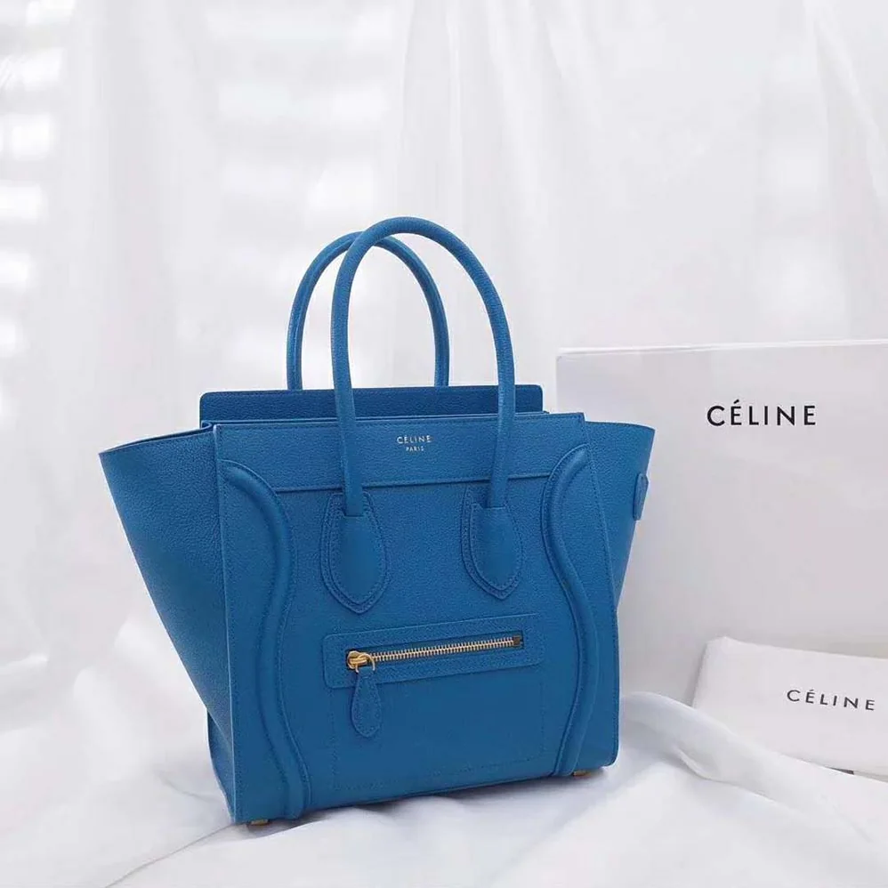 Celine Micro Luggage Handbag in Drummed Calfskin for Women in Blue Celine Micro Luggage Handbag in Drummed Calfskin for Women in Blue