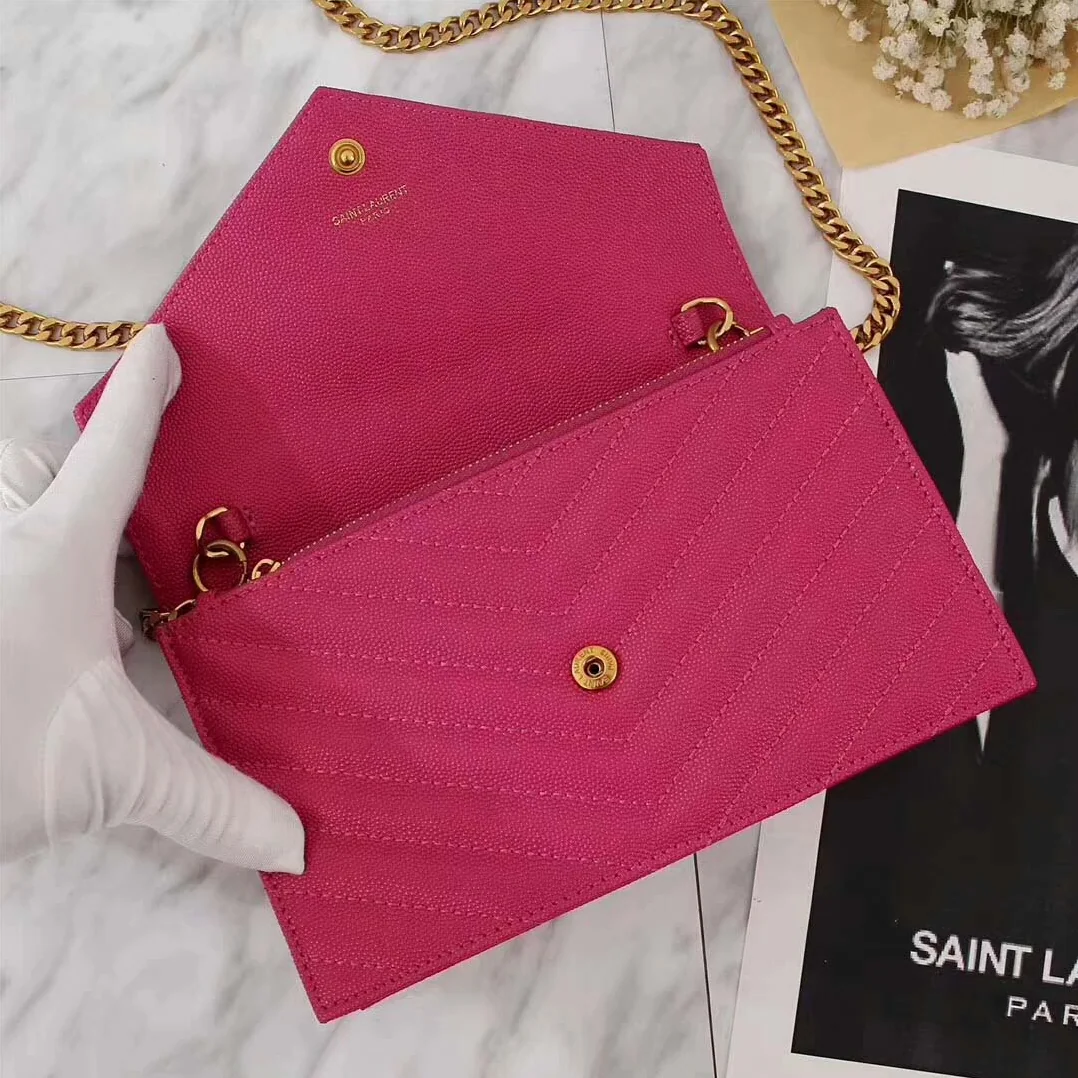 Saint Laurent YSL Medium Monogram Envelope Chain Wallet Gold Hardware in Rose Saint Laurent YSL Medium Monogram Envelope Chain Wallet Gold Hardware in Rose