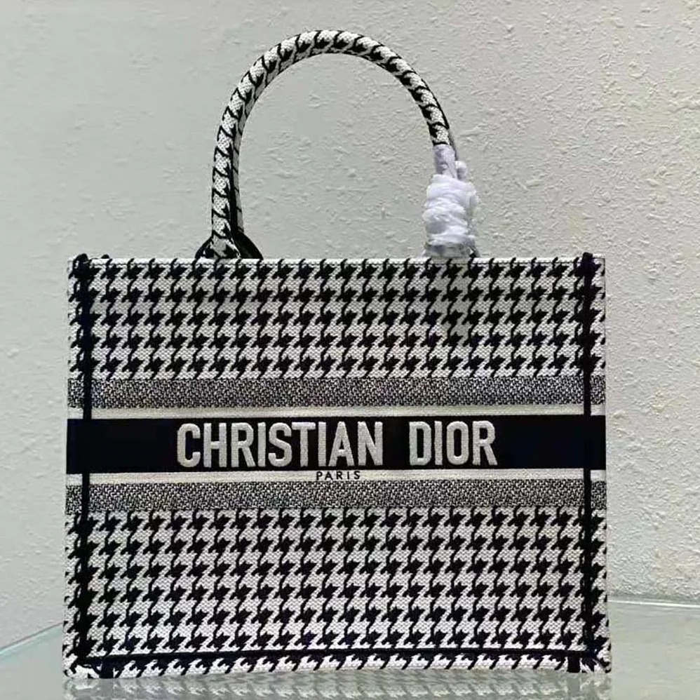 Dior Small Dior Book Tote Black and White Houndstooth Embroidery for Women Dior Small Dior Book Tote Black and White Houndstooth Embroidery for Women