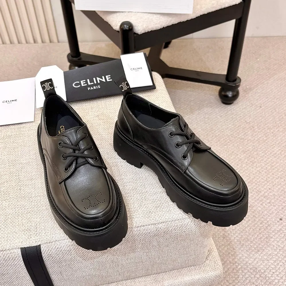 Celine Triomphe Derbies in Shiny Bull for Women in Black