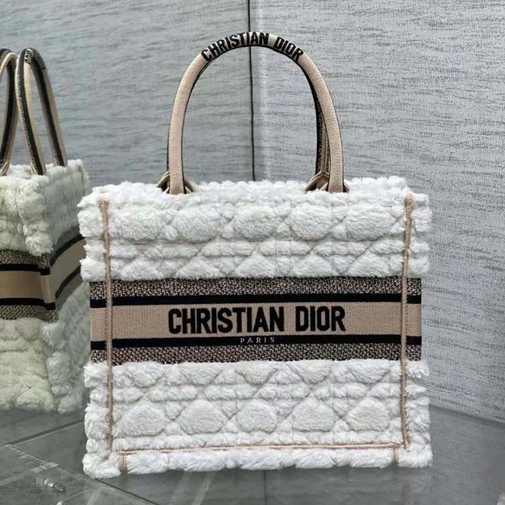 Dior Medium Dior Book Tote Ice Cannage Shearling for Women