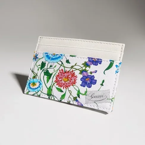 Gucci Flora Motif Card Case / White in Multicolor Palladium Hardware
