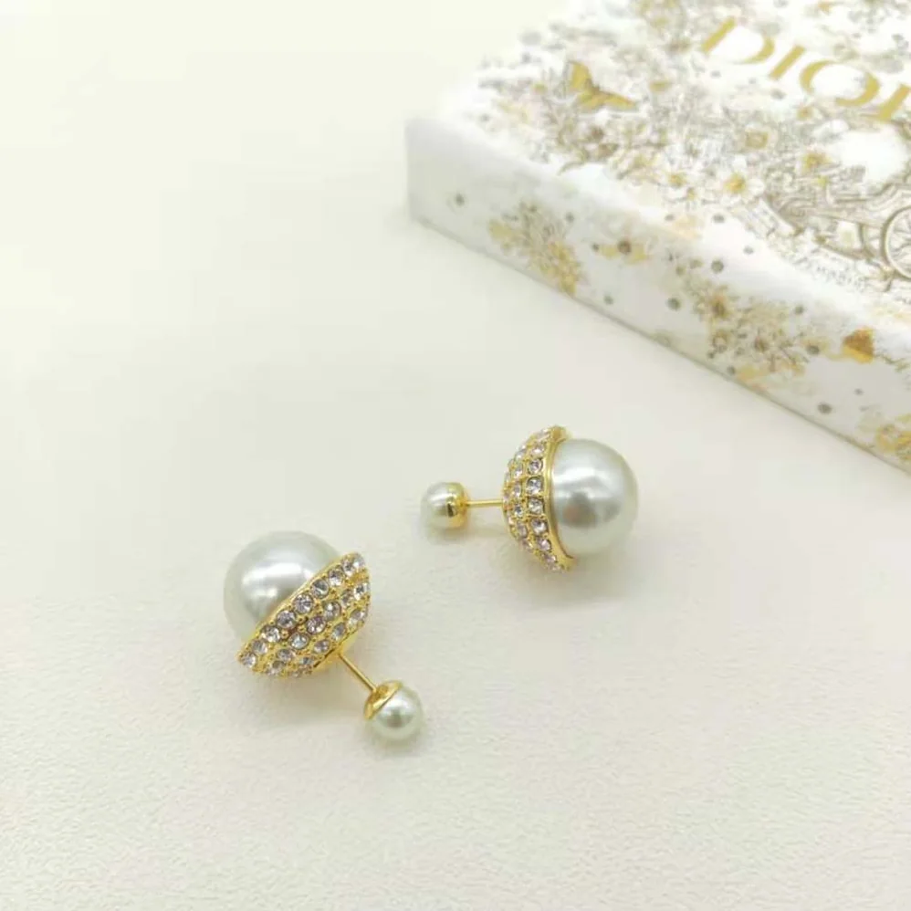 Dior Tribales Earrings Gold-Finish Metal with White Resin Pearls and Silver for Women in Tone Crystals