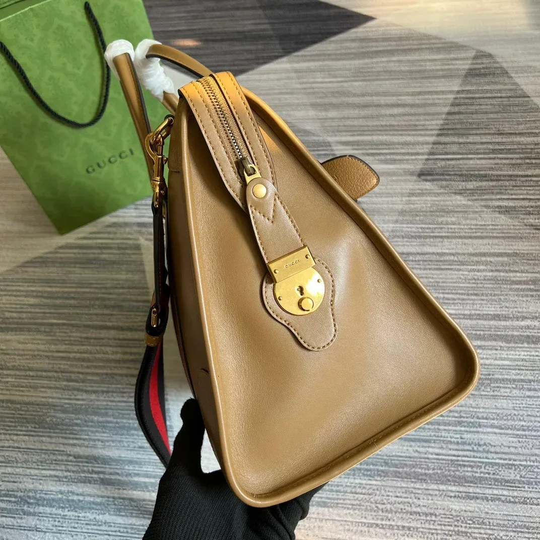 Large Bauletto Top Handle Bag With Double G Grey in Brown / Large Bauletto Top Handle Bag With Double G Grey in Brown /