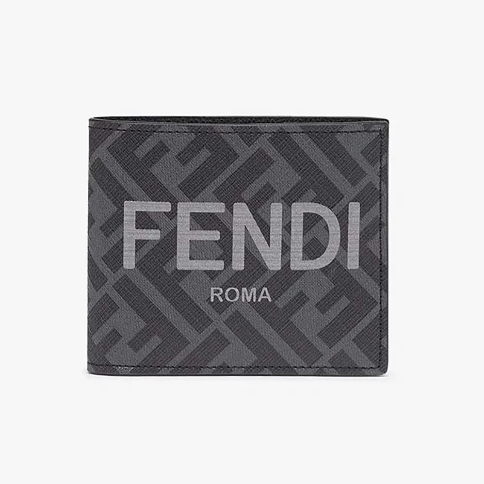 Fendi Bi-Fold Wallet in ROMA Logo FF Motif Fabric Gray for Men Fendi Bi-Fold Wallet in ROMA Logo FF Motif Fabric Gray for Men