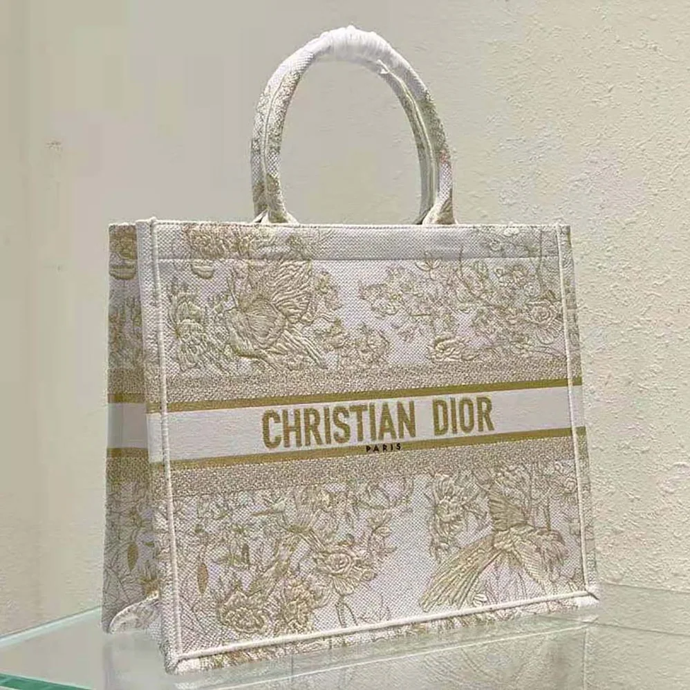 Dior Medium Dior Book Tote Dior Jardin D'Hiver Embroidery with Gold for Women in Tone Metallic Thread