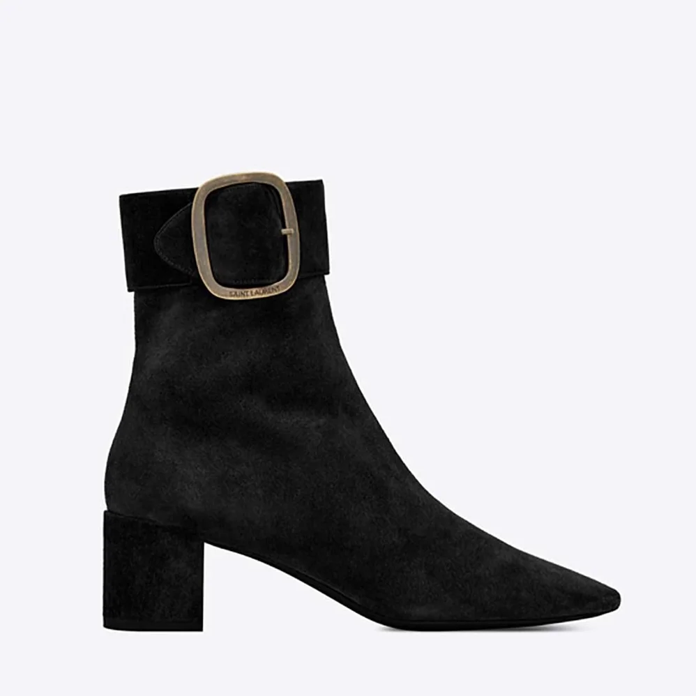 Saint Laurent YSL Shoes Joplin Buckle Bootie in Suede for Women in Black