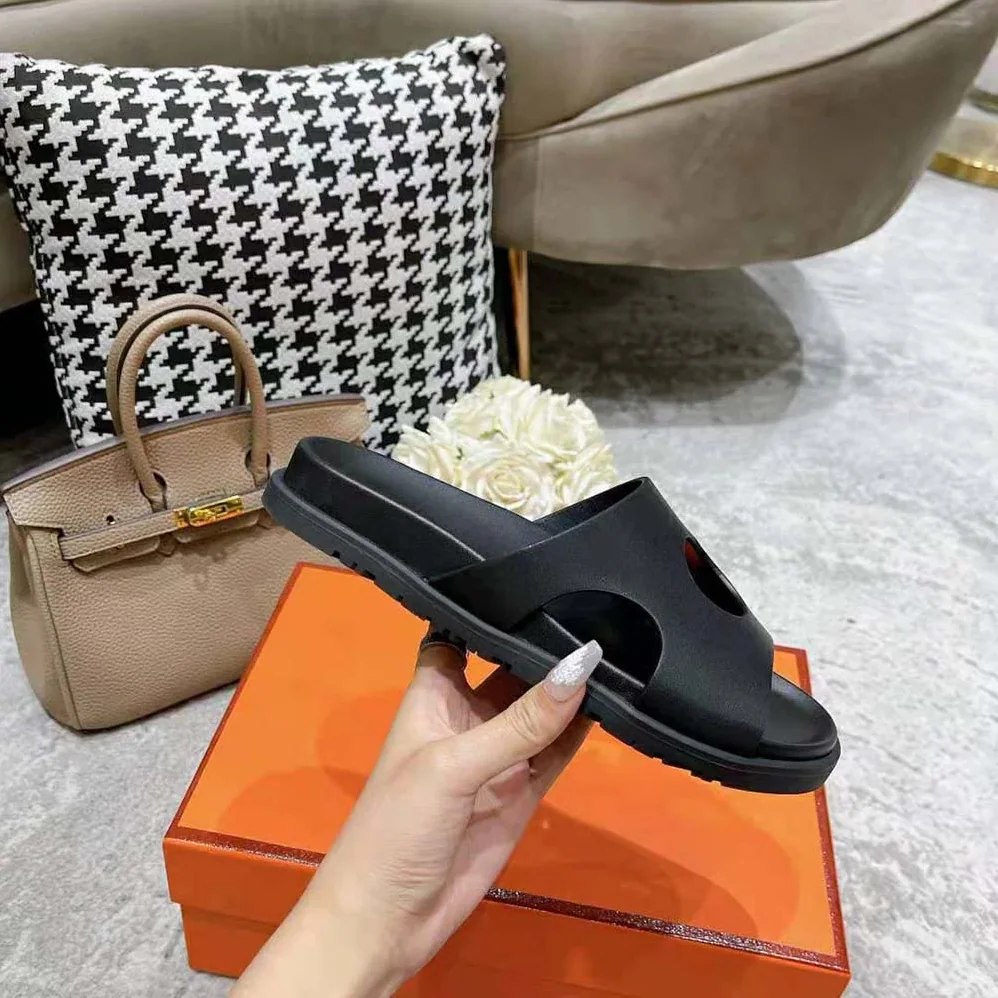 Hermes Edith Sandal in Calfskin with Perforated Upper for Women in Black
