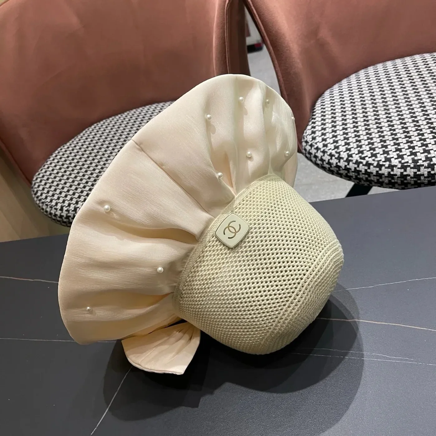 Chanel Pearl in Embellished Sun Hat Ivory