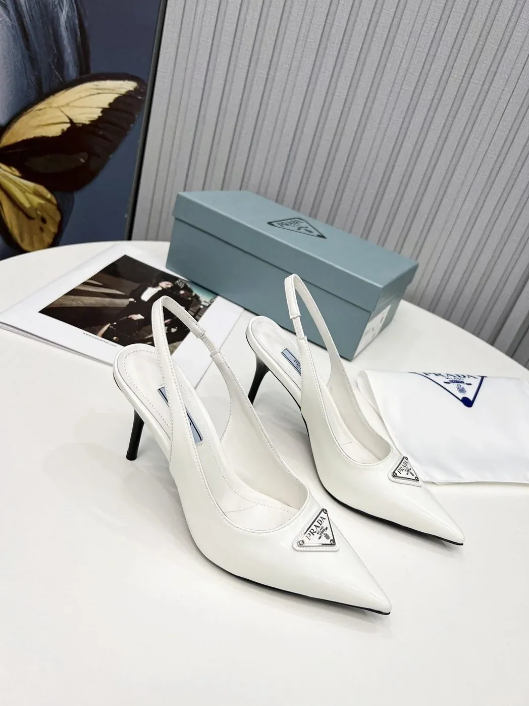 Prada Brushed Sling Pumps White Prada Brushed Sling Pumps White