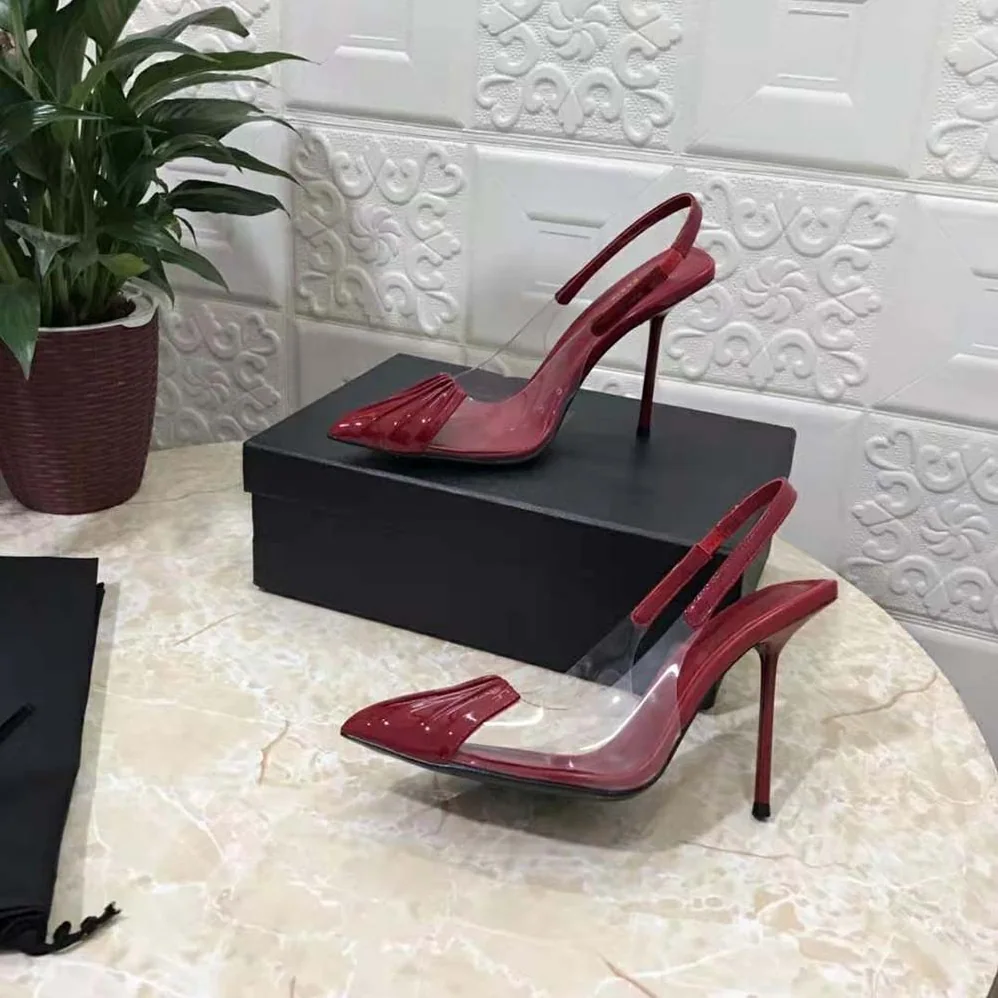 Saint Laurent YSL Chica Slingback Pumps in Tpu and Patent Leather for Women in Maroon