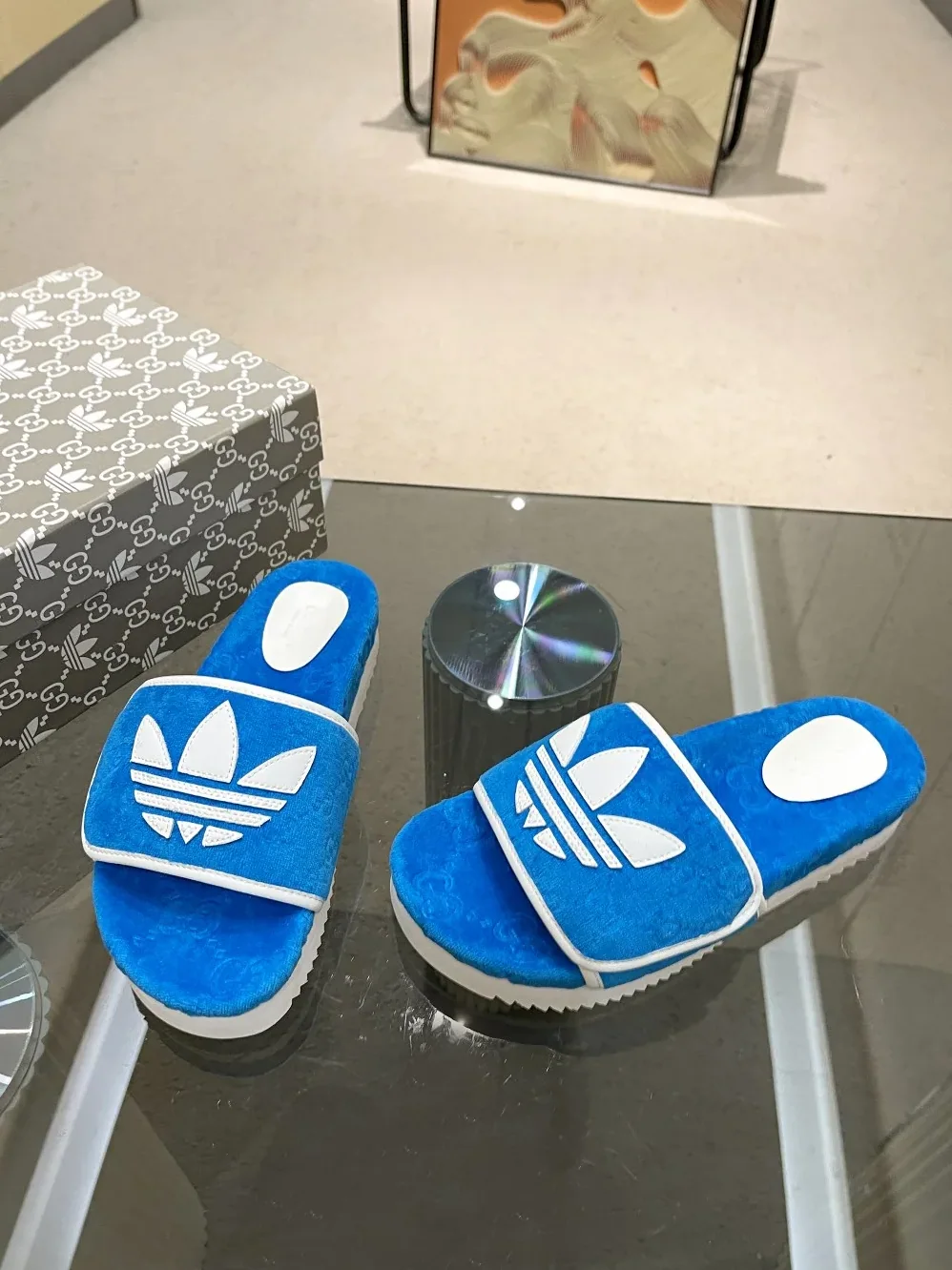 Gucci x Adidas GG Platform Sandal Blue for Women Gucci x Adidas GG Platform Sandal Blue for Women