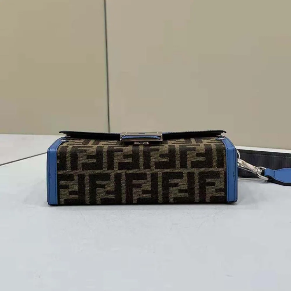 Fendi Soft Trunk Baguette Blue Leather and FF Fabric Bag for Men Fendi Soft Trunk Baguette Blue Leather and FF Fabric Bag for Men