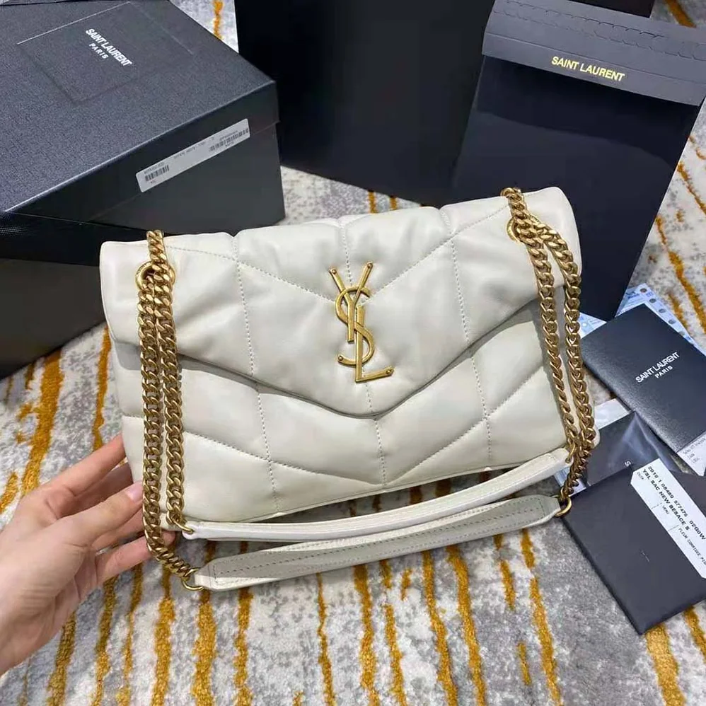 Saint Laurent YSL Loulou Puffer Small Bag in Quilted Lambskin for Women in White