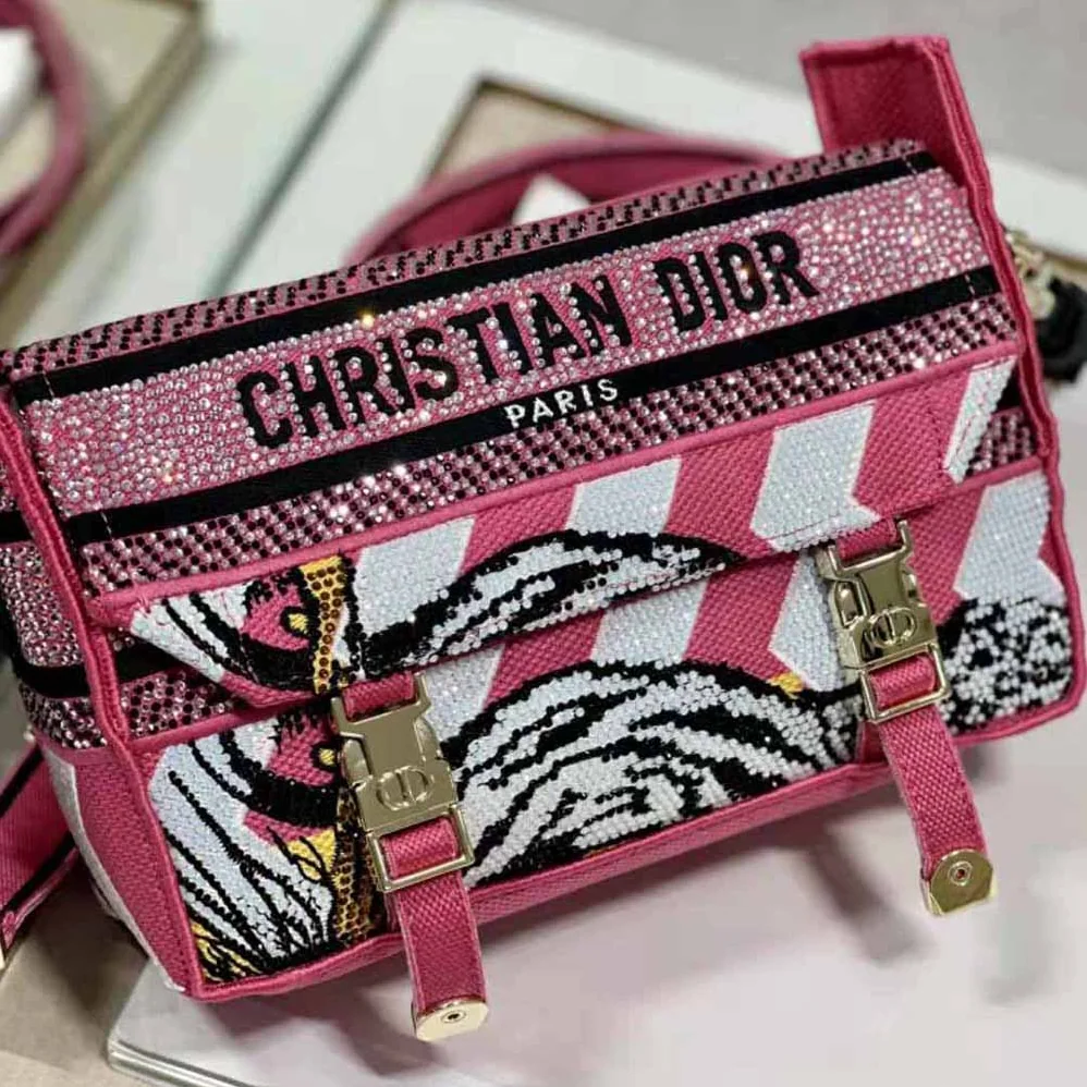 Dior Small Diorcamp Bag Pink Multicolor Toile de Jouy Zoom Technical Canvas with Strass for Women
