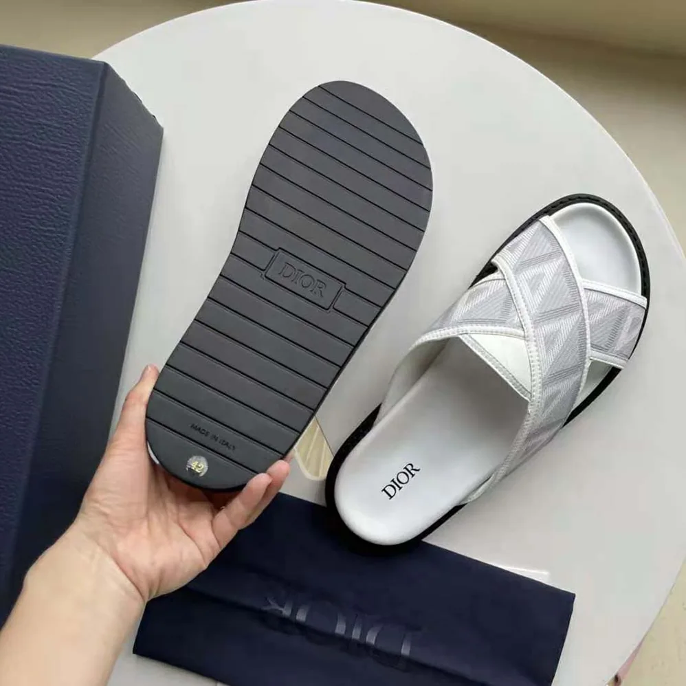 Dior Aqua Sandal Dior Gray CD Diamond Canvas for Men Dior Aqua Sandal Dior Gray CD Diamond Canvas for Men