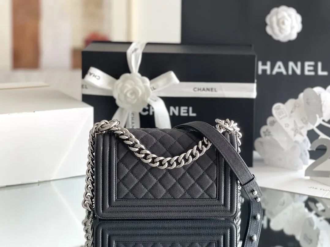 Chanel Boy Mini Crossbody Bag in Black Silver Hardware Chanel Boy Mini Crossbody Bag in Black Silver Hardware