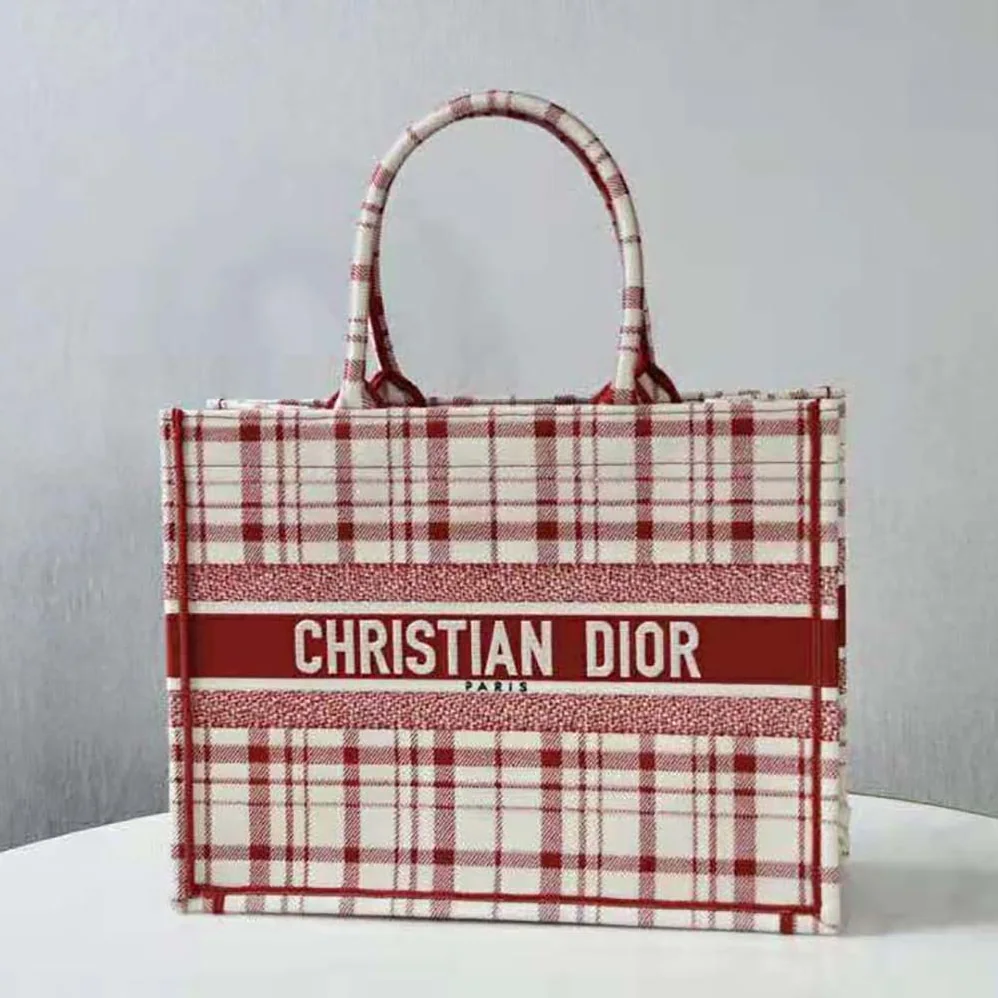 Dior Small Dior Book Tote Raspberry Check'n'Dior Embroidery for Women
