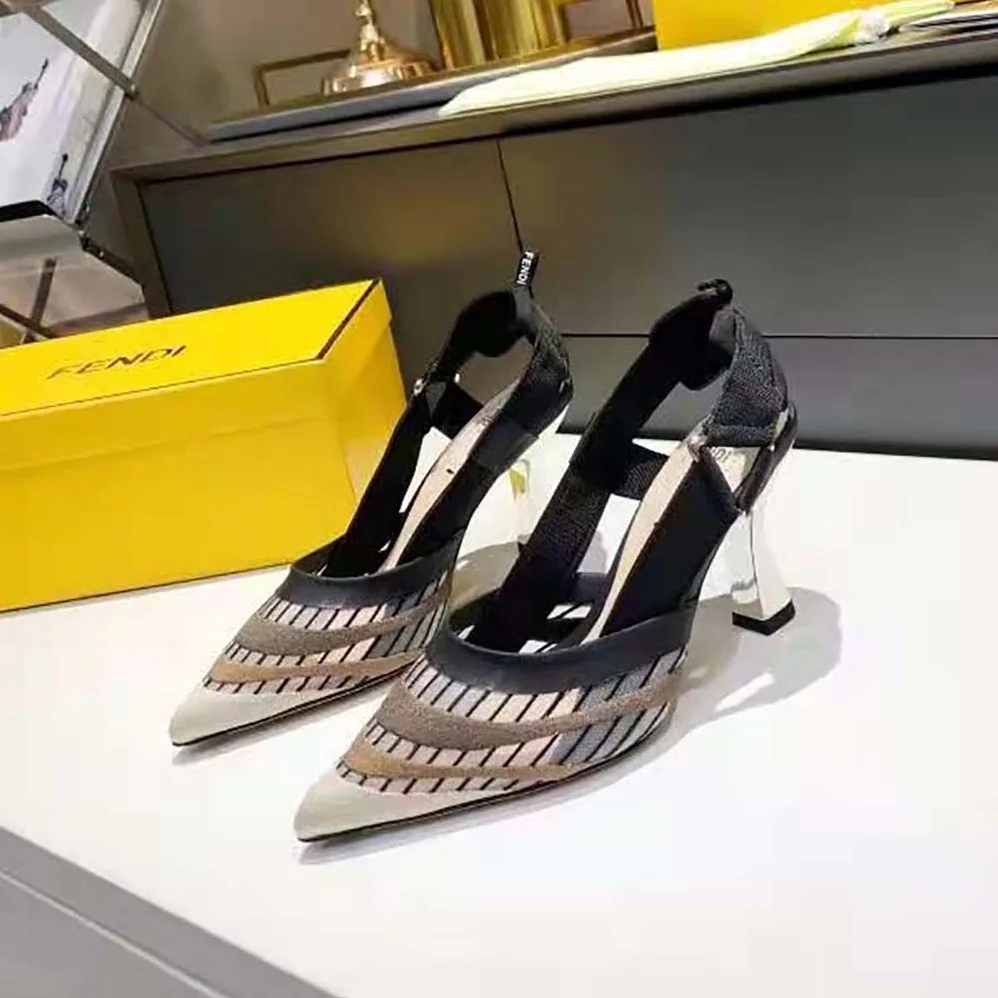 Fendi Colibri Black Micromesh High for Women in Heeled Slingbacks