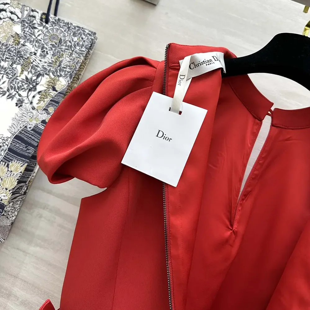 Dior Short Belted Dress Bright Red Lightweight Wool and Silk for Women